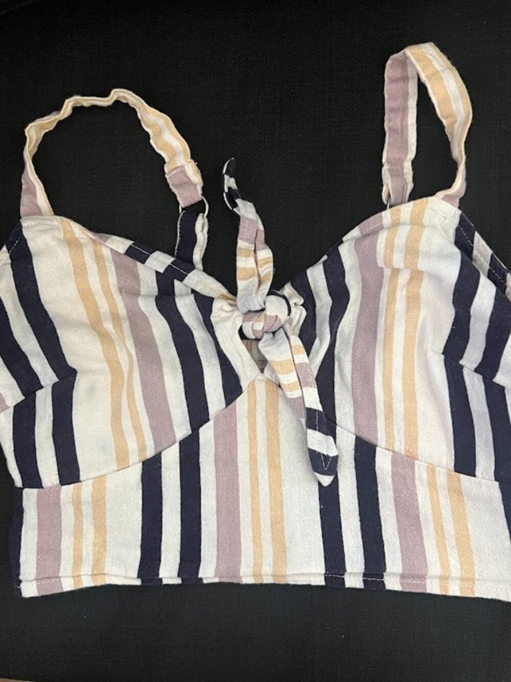 Hollister Yellow White Sleeveless Striped Tank Crop Top Size Medium